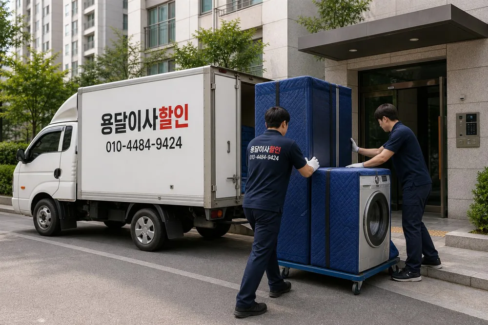 가전 이전 설치를 위해 대차로 운반하는 모습