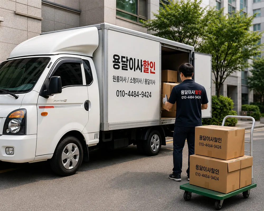성북구 골목을 지나는 1톤 이사 트럭